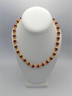 Classic vintage MMA Gold Plate  and Red Carnelian Beaded Necklace